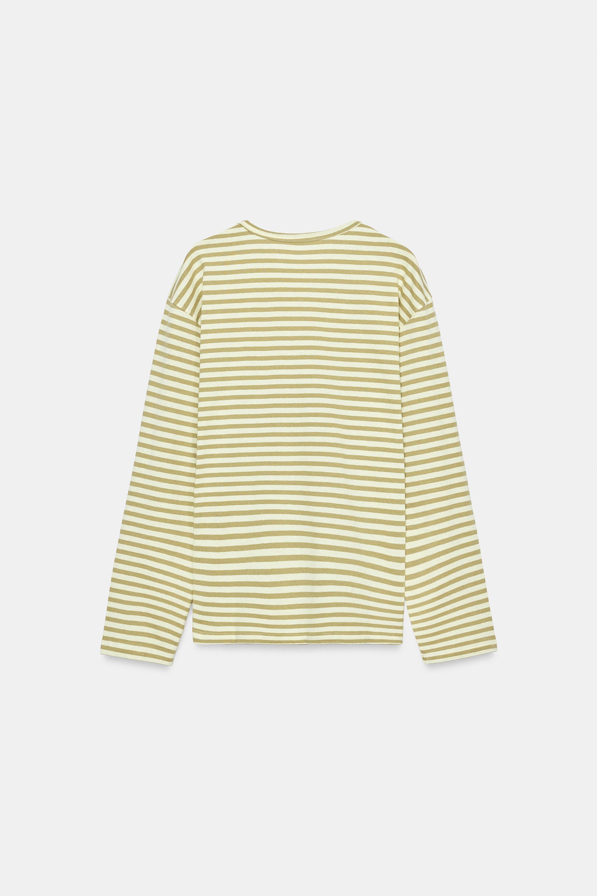STRIPED COTTON AND LINEN T-SHIRT