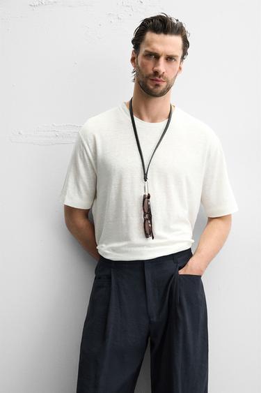 T-SHIRT MÉLANGE LIN - Blanc cassé de Zara - Image 4