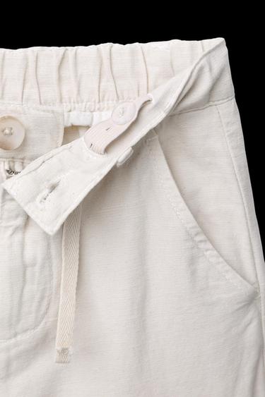 GERADE GESCHNITTENE HOSE AUS BAUMWOLLE UND LEINEN - Cremefarben von Zara