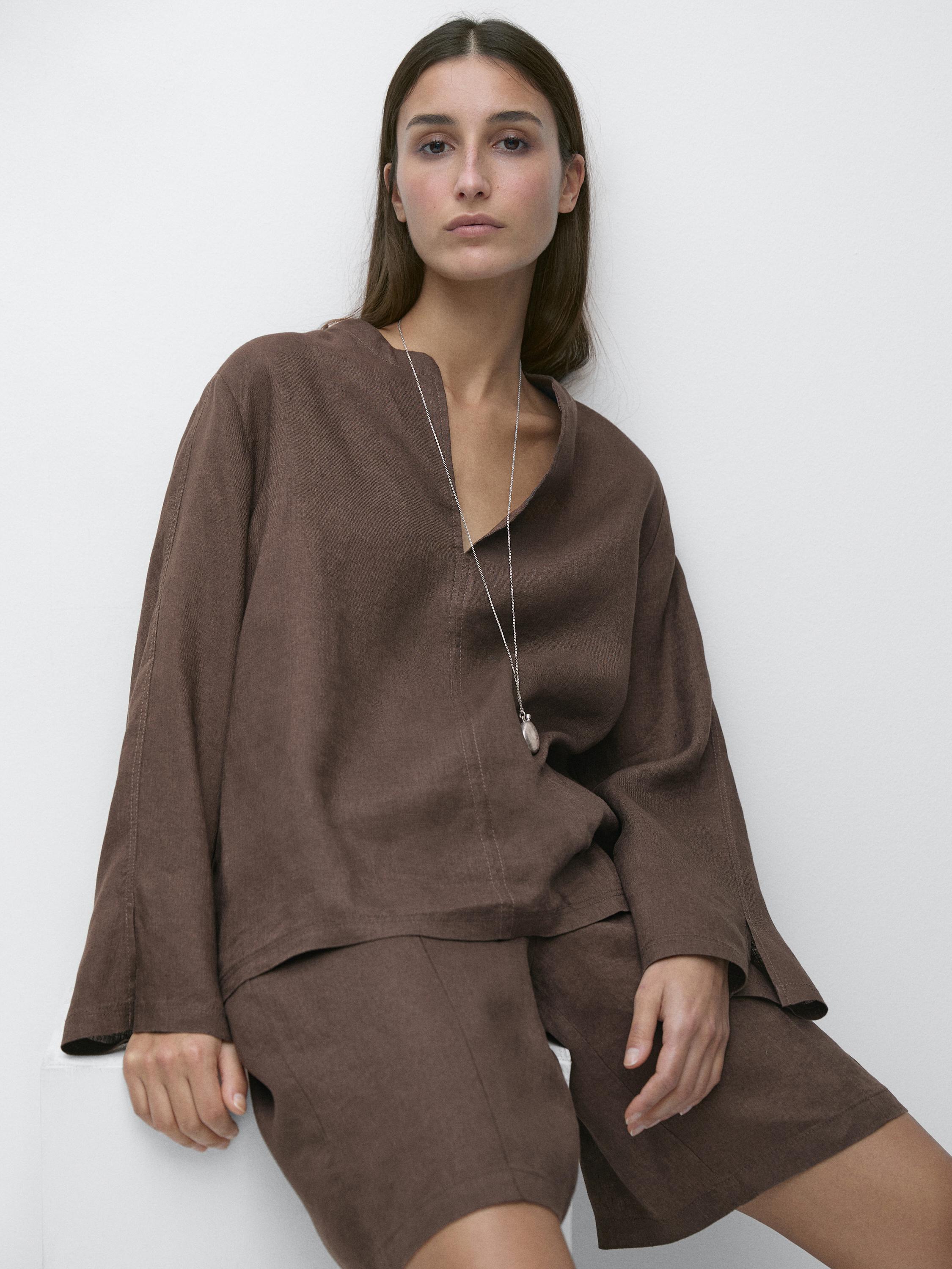 Blouse surpiquée 100 % lin
