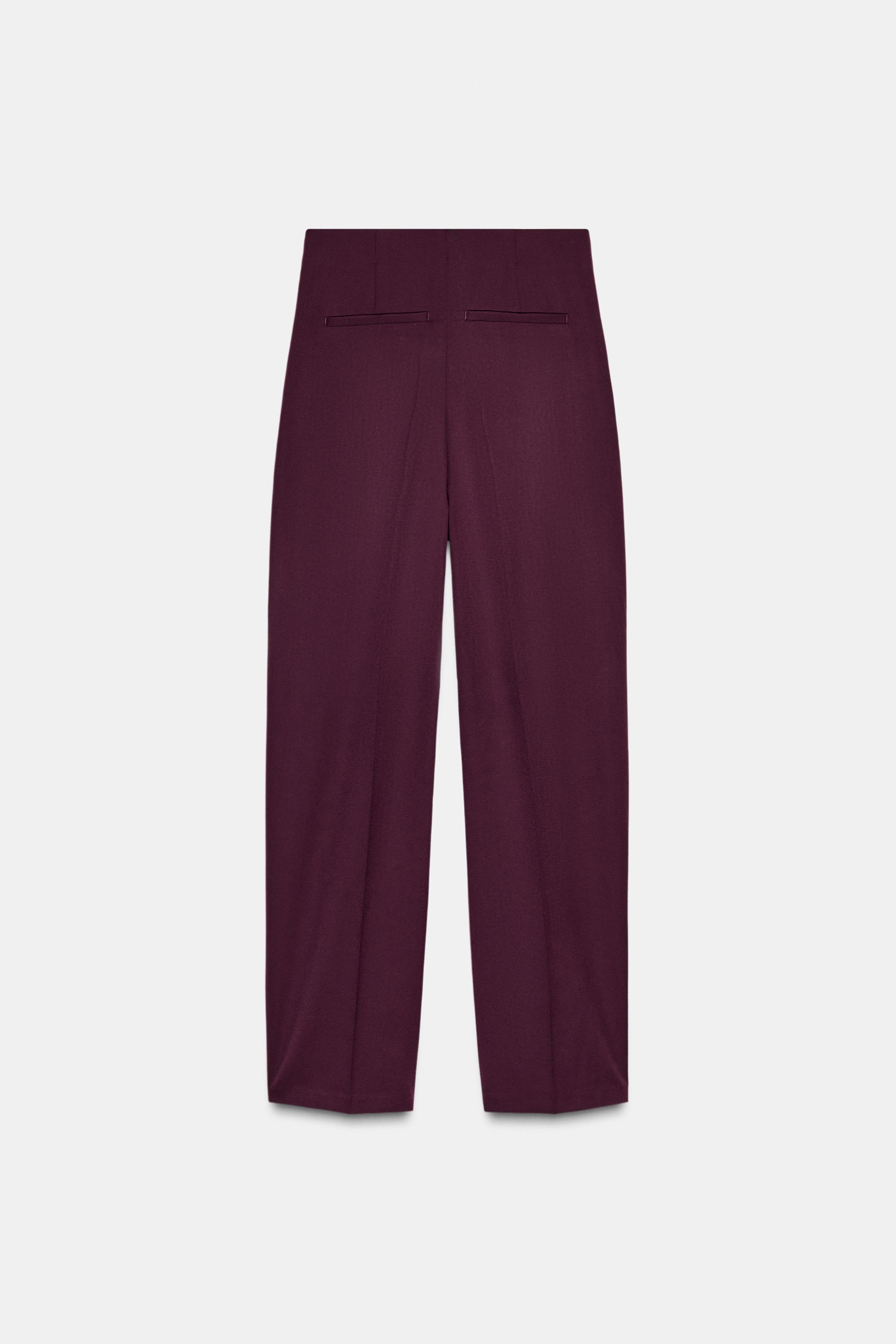 PLEATED PAPERBAG PANTS - Burgundy | ZARA United States