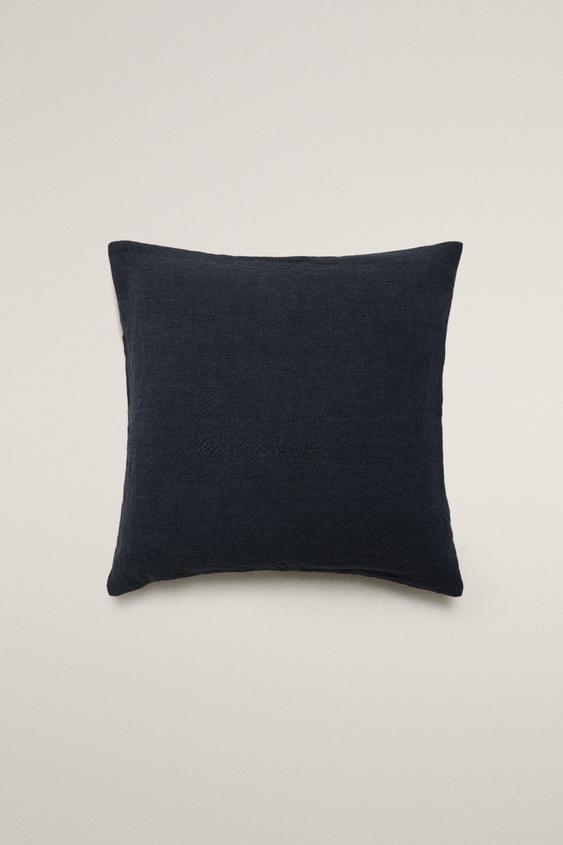 WASHED LINEN CUSHION COVER (400 GSM) - Blue by Zara - Image 0
