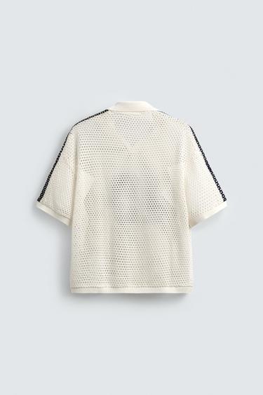 RETRO FOOTBALL OPEN-KNIT POLO SHIRT - Ecru by Zara - Image 7