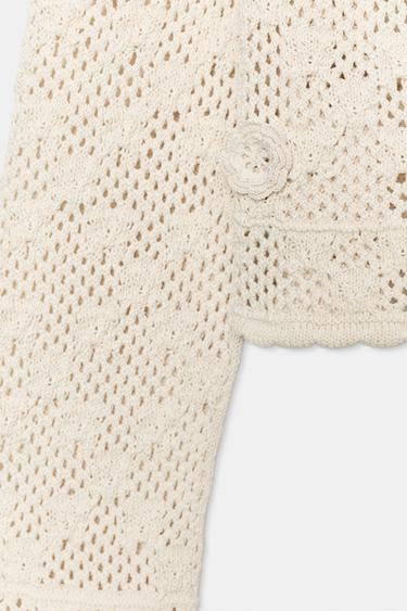 POINTELLE FLORAL CARDIGAN - Light beige by Zara - Image 7