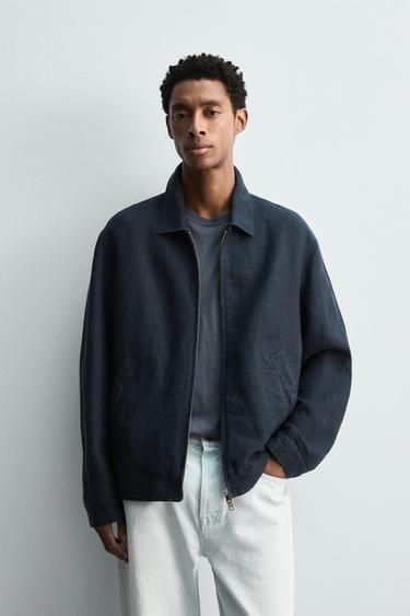 جاكيت REGULAR FIT مصنوع 100% من الكتان - بحري داكن الخاص بـ Zara