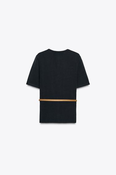 SHORT SLEEVE BELTED CARDIGAN - Navy blue by Zara - Image 6