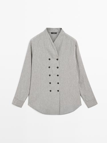 Zara Striped flowing shirt with button details - Gray
