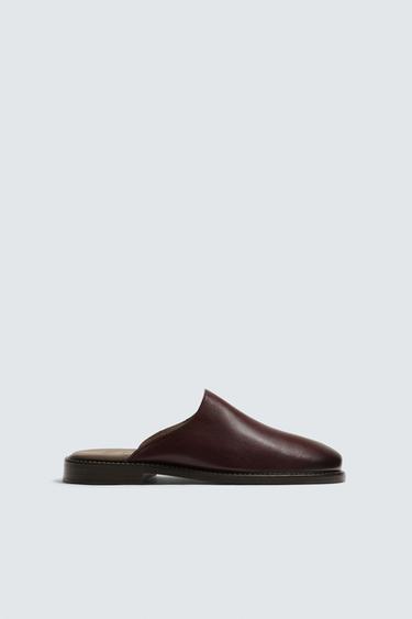 LEATHER CLOGS - Burgundy Red by Zara
