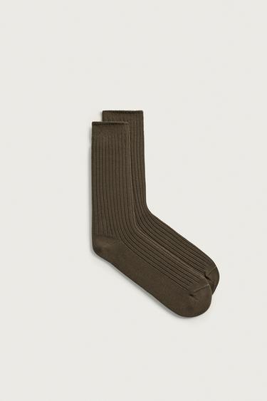 ТРИКОТАЖНІ ШКАРПЕТКИ В РУБЧИК - Хакі Zara