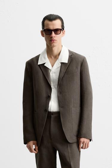 100% LINEN SUIT BLAZER - Brown by Zara - Image 1