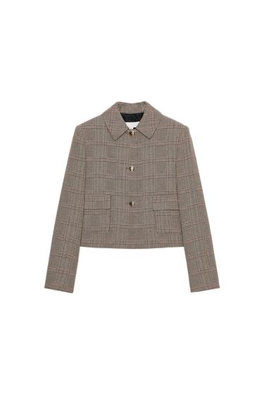 Zara HOUNDSTOOTH CROPPED BLAZER - Multicolored