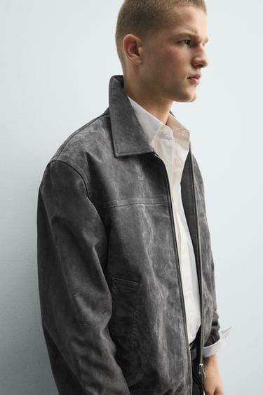 LEATHER SPLIT SUEDE JACKET - Grey by Zara - Image 5