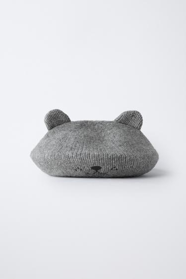 KNIT BERET WITH EMBROIDERED EARS - Grey marl by Zara - Image 3