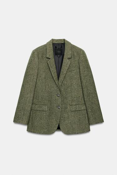 ZW COLLECTION HERRINGBONE BLAZER - Mid-green by Zara - Image 0