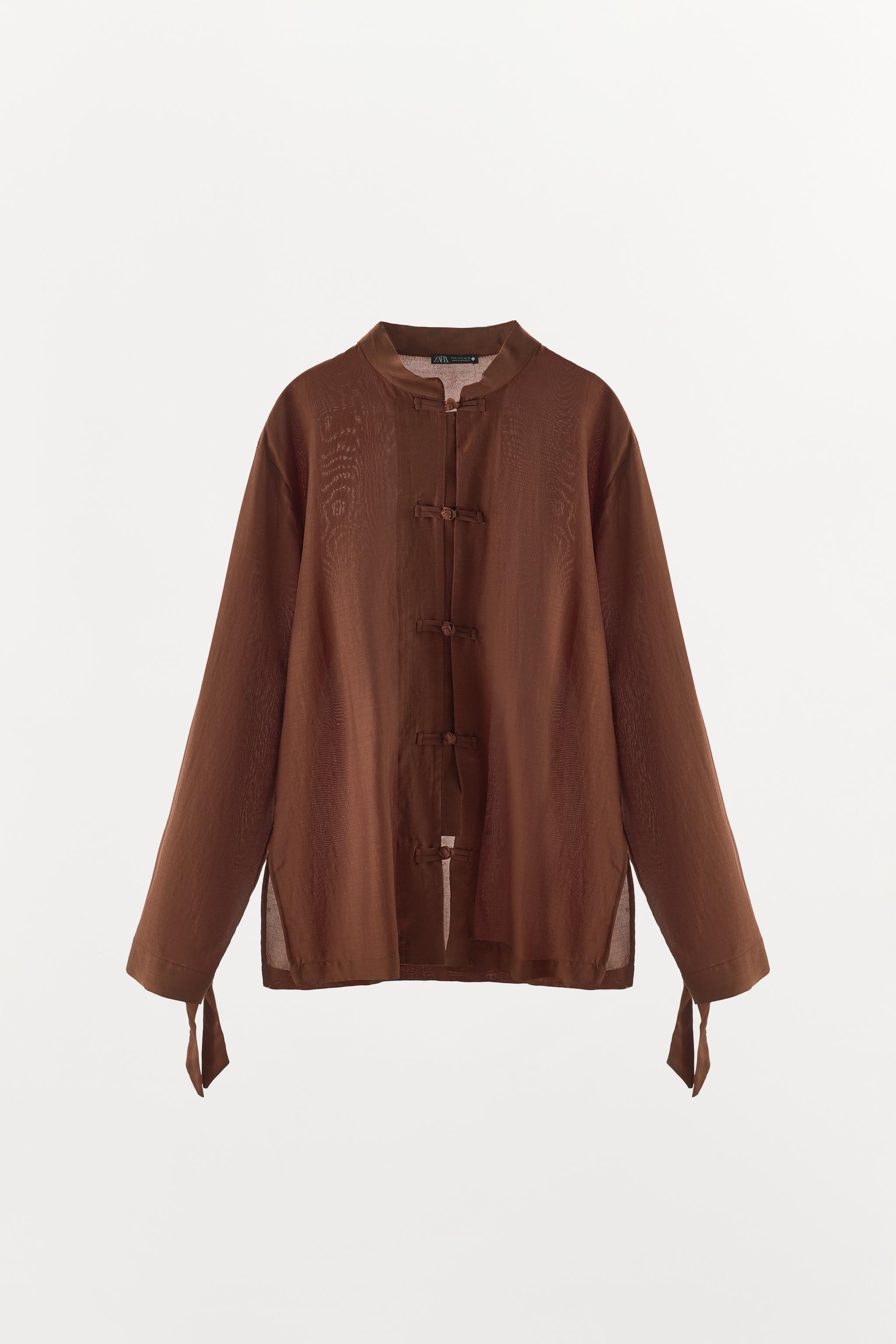 Женские рубашки Zara VISCOSE BLEND SHIRT WITH FROG FASTENINGS — фото 6