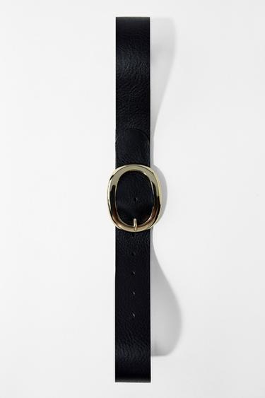 LEATHER BELT WITH OVAL BUCKLE - Black by Zara