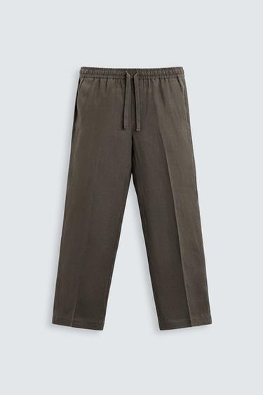LINEN TROUSERS - Brown / Taupe by Zara