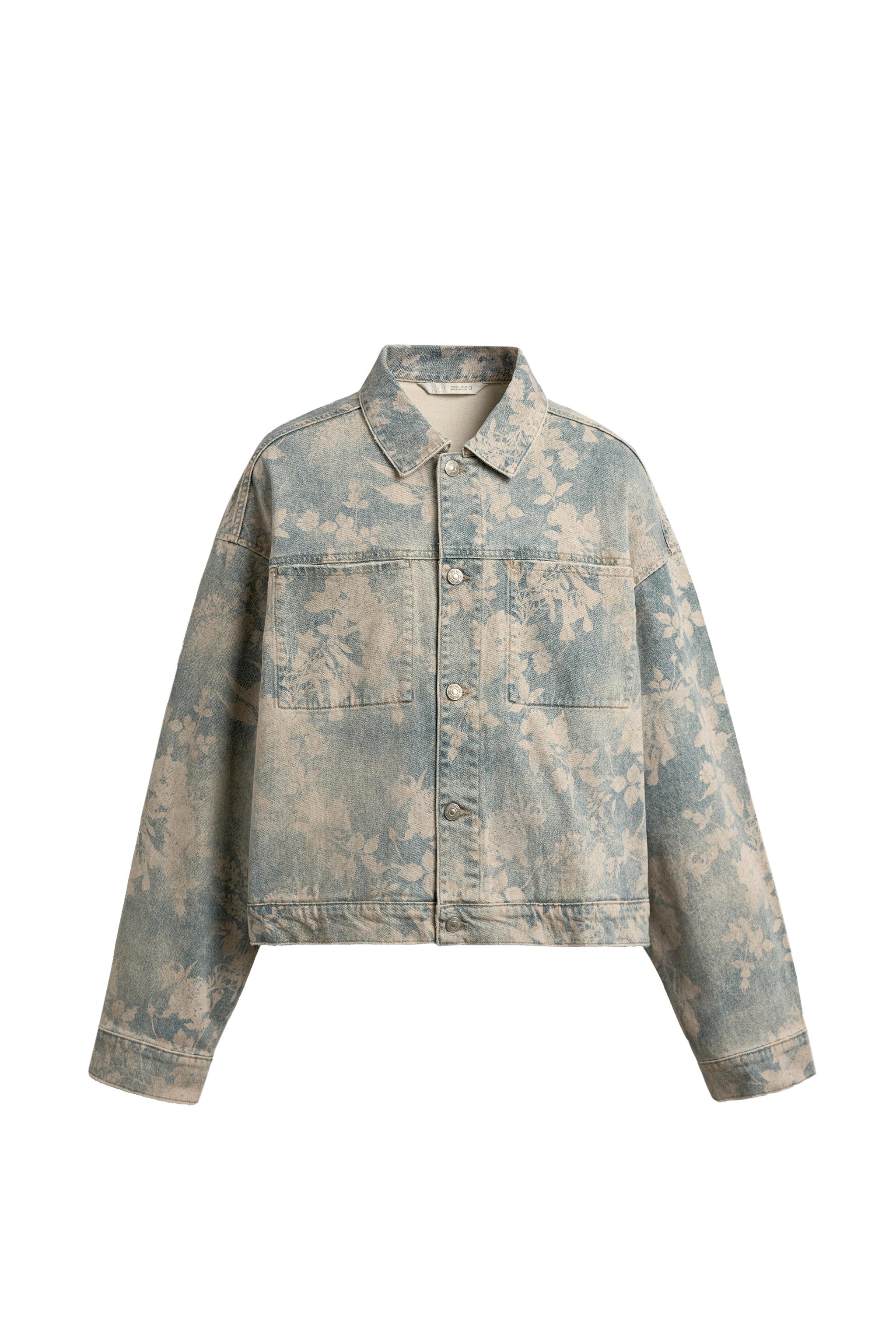クロップドフィットフローラル柄デニムジャケット - プリント地 | ZARA