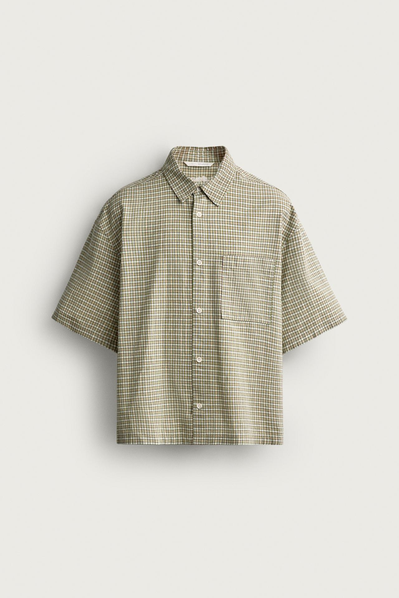 BOXY FIT PLAID SHIRT — Green / Ecru