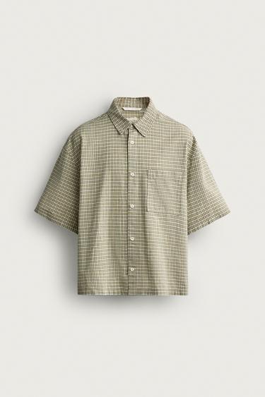 BOXY FIT PLAID SHIRT — Green / Ecru 1