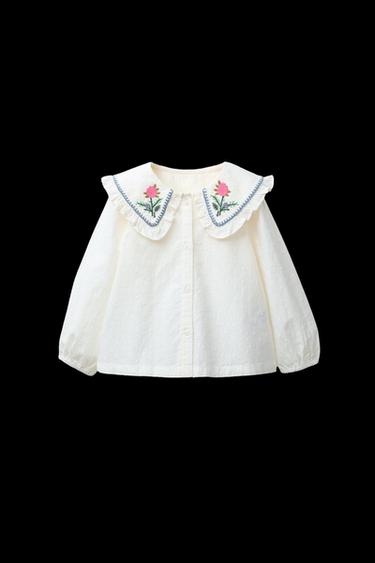 SHIRT WITH EMBROIDERED COLLAR - Ecru by Zara - Image 0