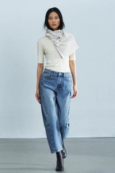 Zara ZW COLLECTION MID-RISE RELAXED ANKLE JEANS - Light blue