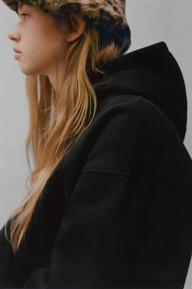 STRIPED DOUBLE HEM hoodie - Black by Zara