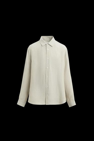 Zara 100% HEMP CONTRAST SHIRT - Gray / Natural - Image 0