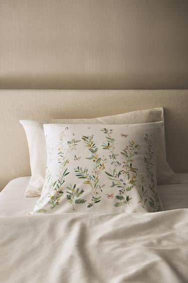 LEAF AND FLORAL PRINT SATEEN PILLOWCASE - Oyster-white by Zara - Image 5