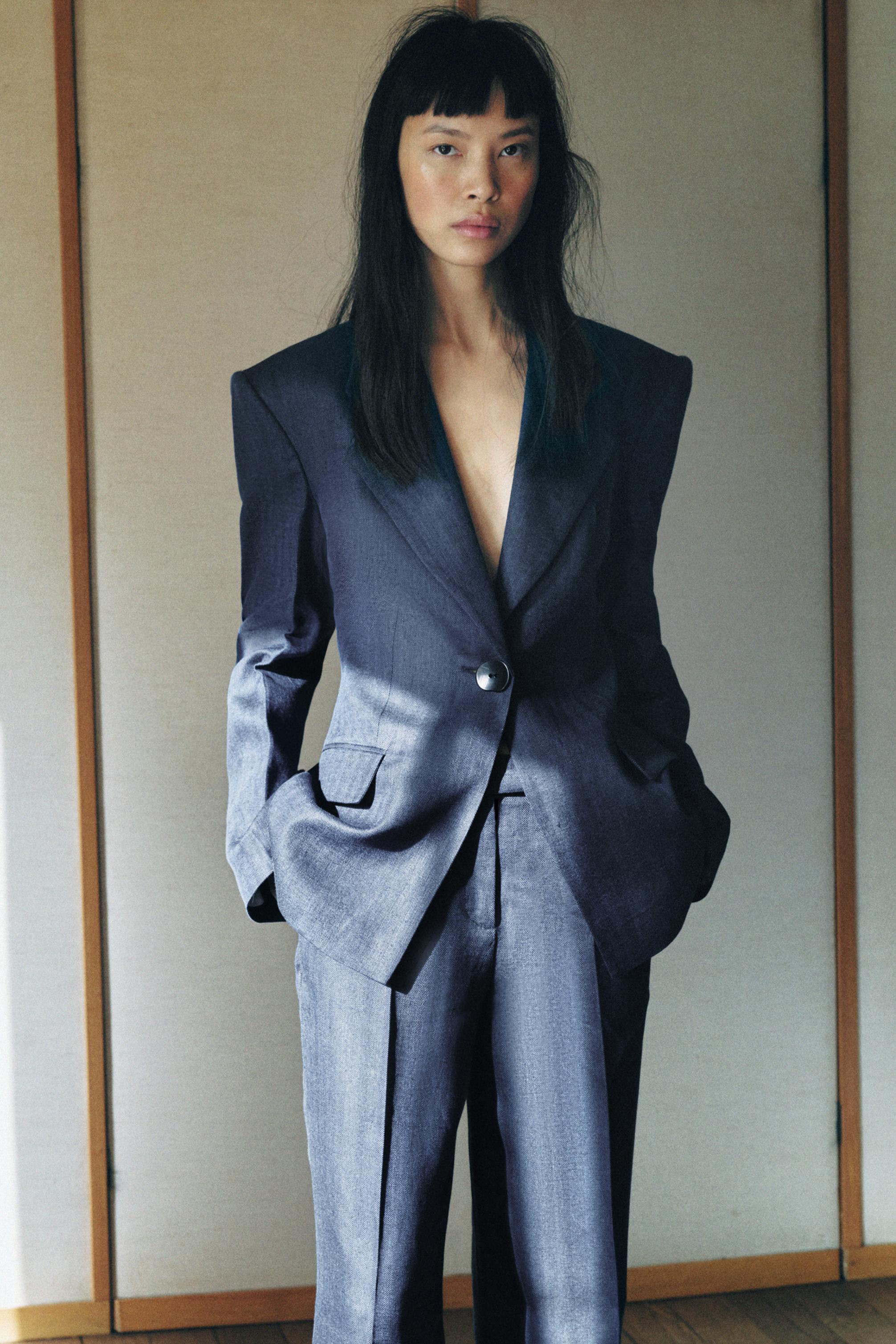 VESTE AJUSTÉE CHEVRON 100% LIN