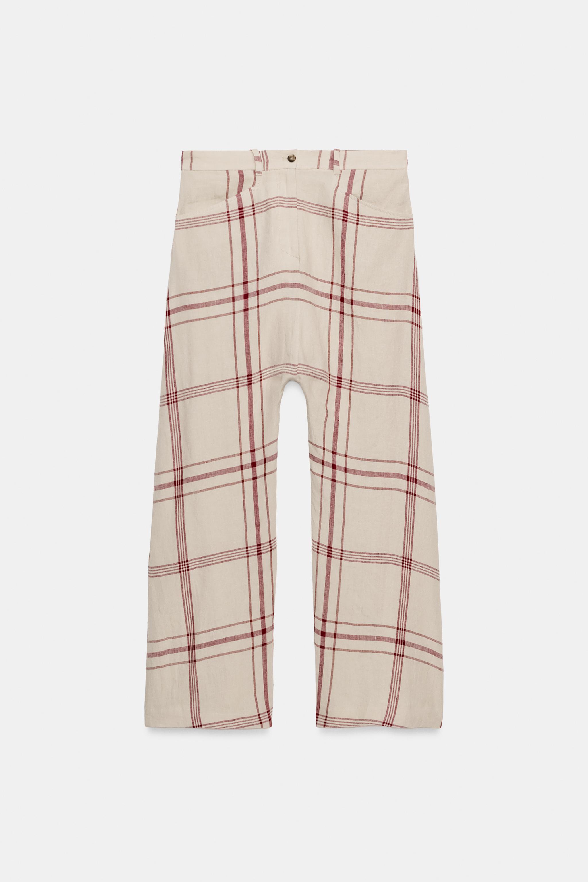 ZW COLLECTION LINEN PLAID BAGGY PANTS