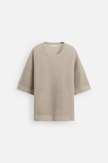 Zara 100% 亞麻針織 T 恤 - 淺米色