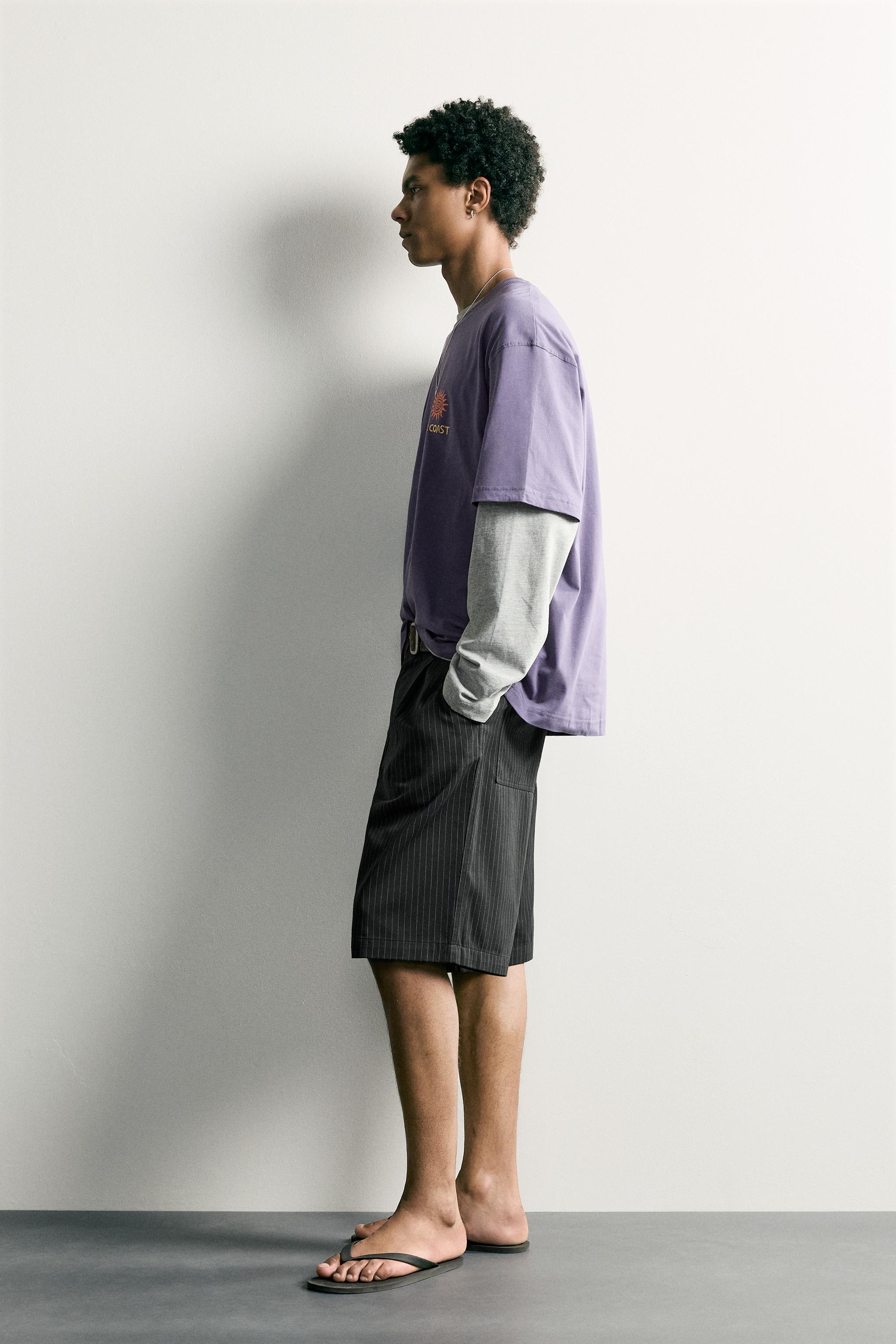 Zara KONTRAST BASKILI RELAXED FİT T-SHIRT görsel 4