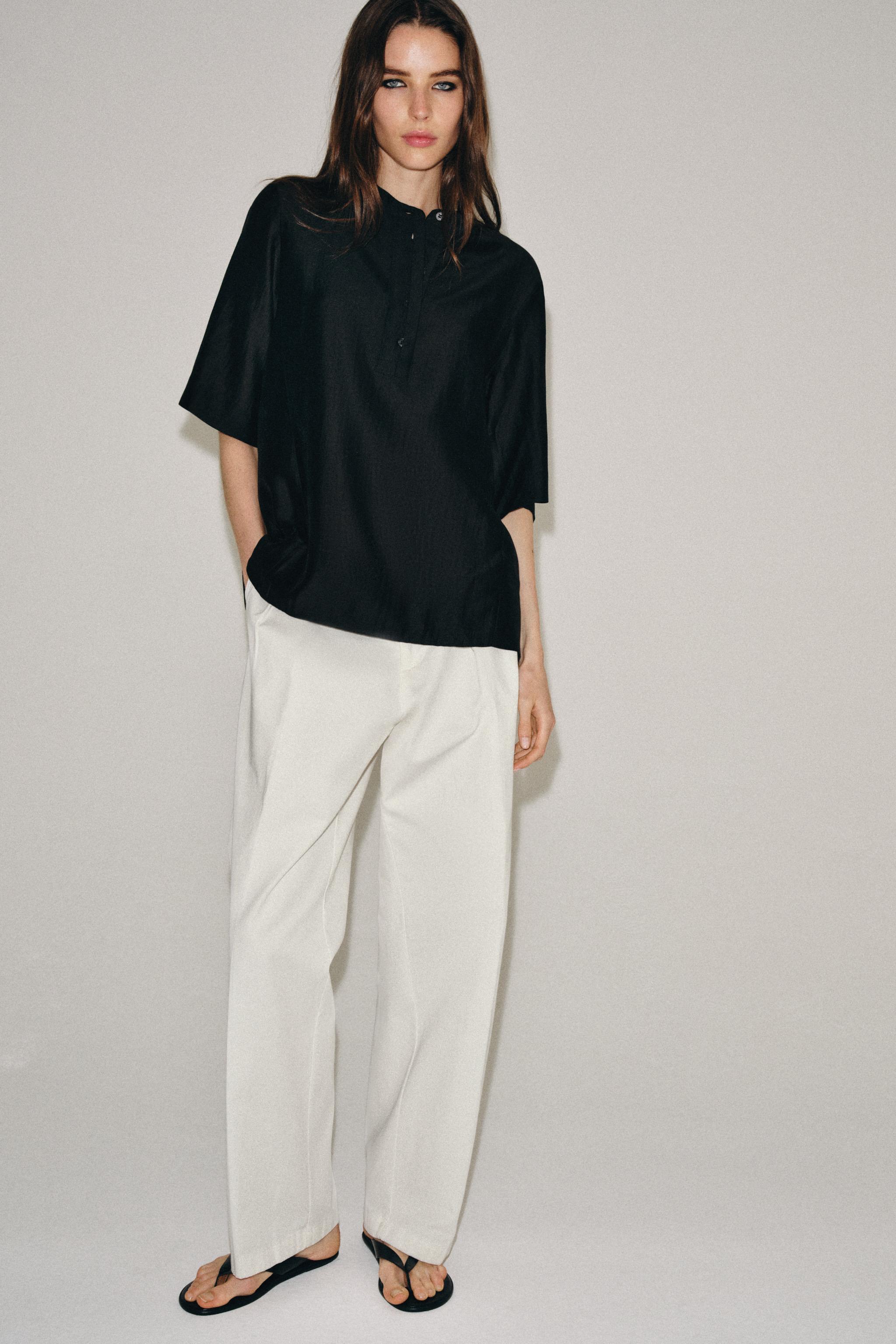 Женские блузки Zara SHORT SLEEVE FLOWY BLOUSE ZW COLLECTION — фото 6