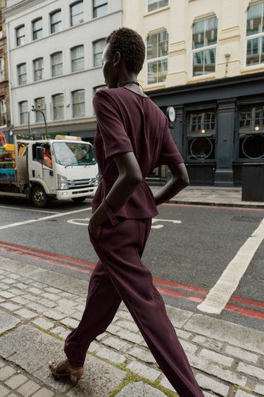PANTALON DROIT NERVURE - Aubergine de Zara - Image 3