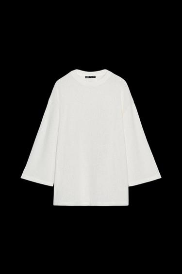 OVERSIZE-T-SHIRT MIT STRICKOPTIK - Cremefarben von Zara - Bild 0