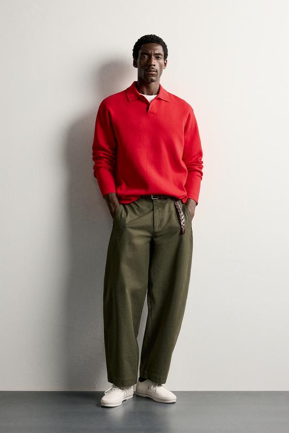 RELAXED FIT SOFT KNIT POLO SHIRT - Red by Zara - Image 0