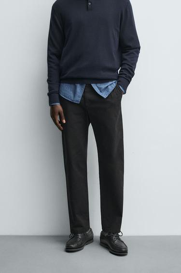 STRAIGHT-LEG TWILL TROUSERS - Black by Zara
