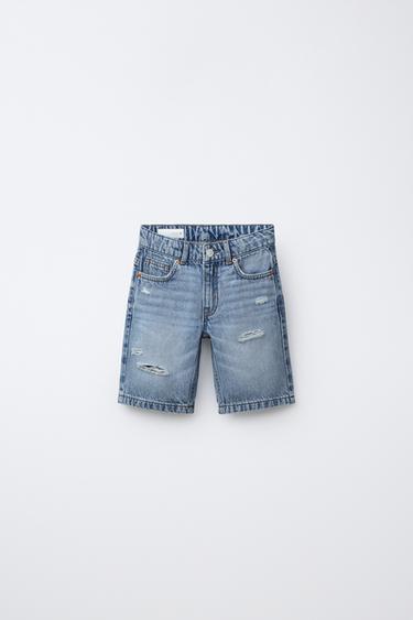CALÇÕES BERMUDA DENIM COM RASGÕES - Azul-médio da Zara