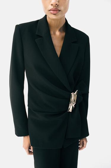 COSTUME VESTE À BOUCLE ET PANTALON DROIT - Chocolat de Zara - Image 2