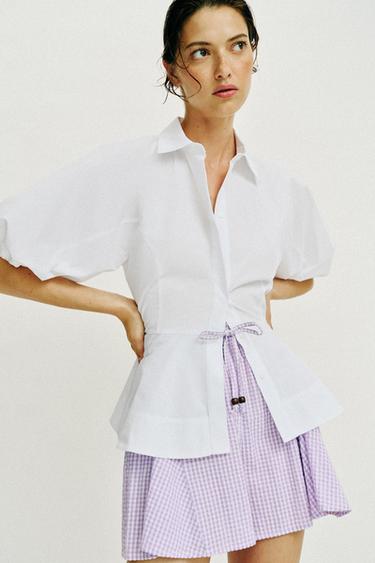FLARED GINGHAM SKORT - Mauve by Zara