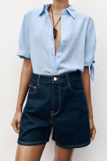 Z1975 MOM-FIT HIGH-WAIST SHORTS - Blue de Zara - Image 3