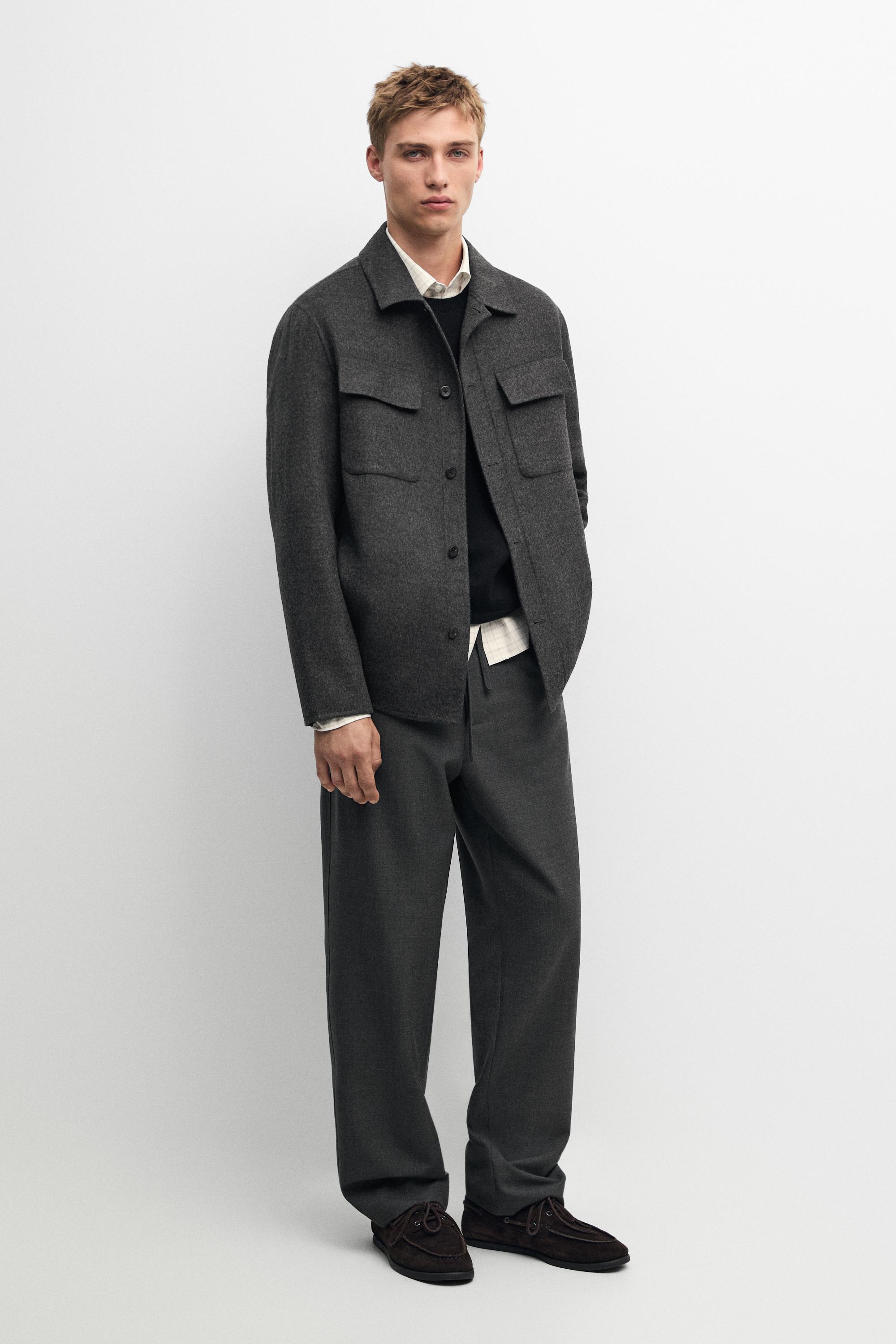 Wool blend overshirt with pocket detail — Anthracite Gray