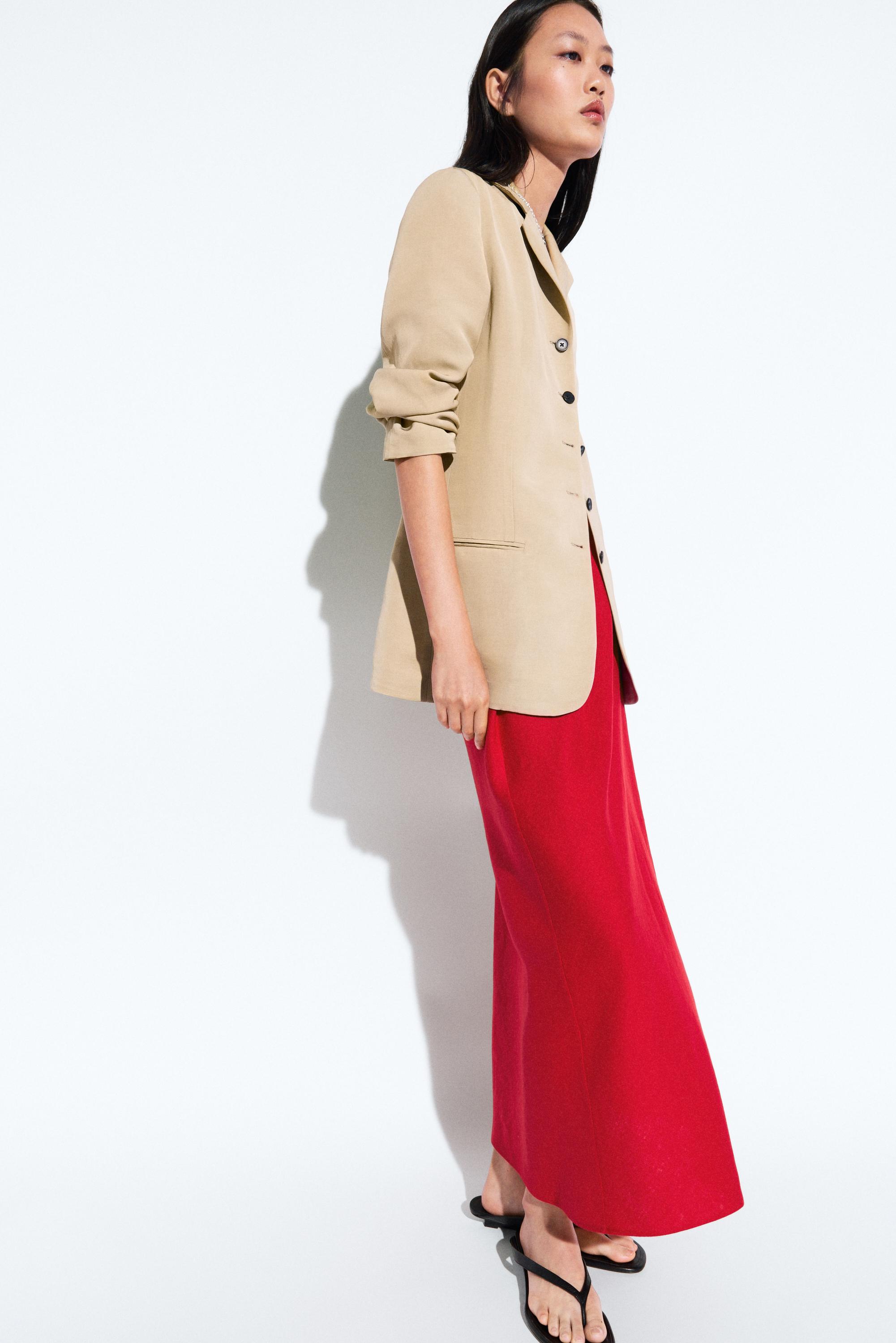 100% linen elasticated midi skirt — Red