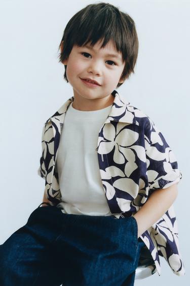 РУБАШКА ИЗ ХЛОПКА И ЛЬНА С ЦВЕТОЧНЫМ ПРИНТОМ — МОРСКОЙ СИНИЙ от Zara