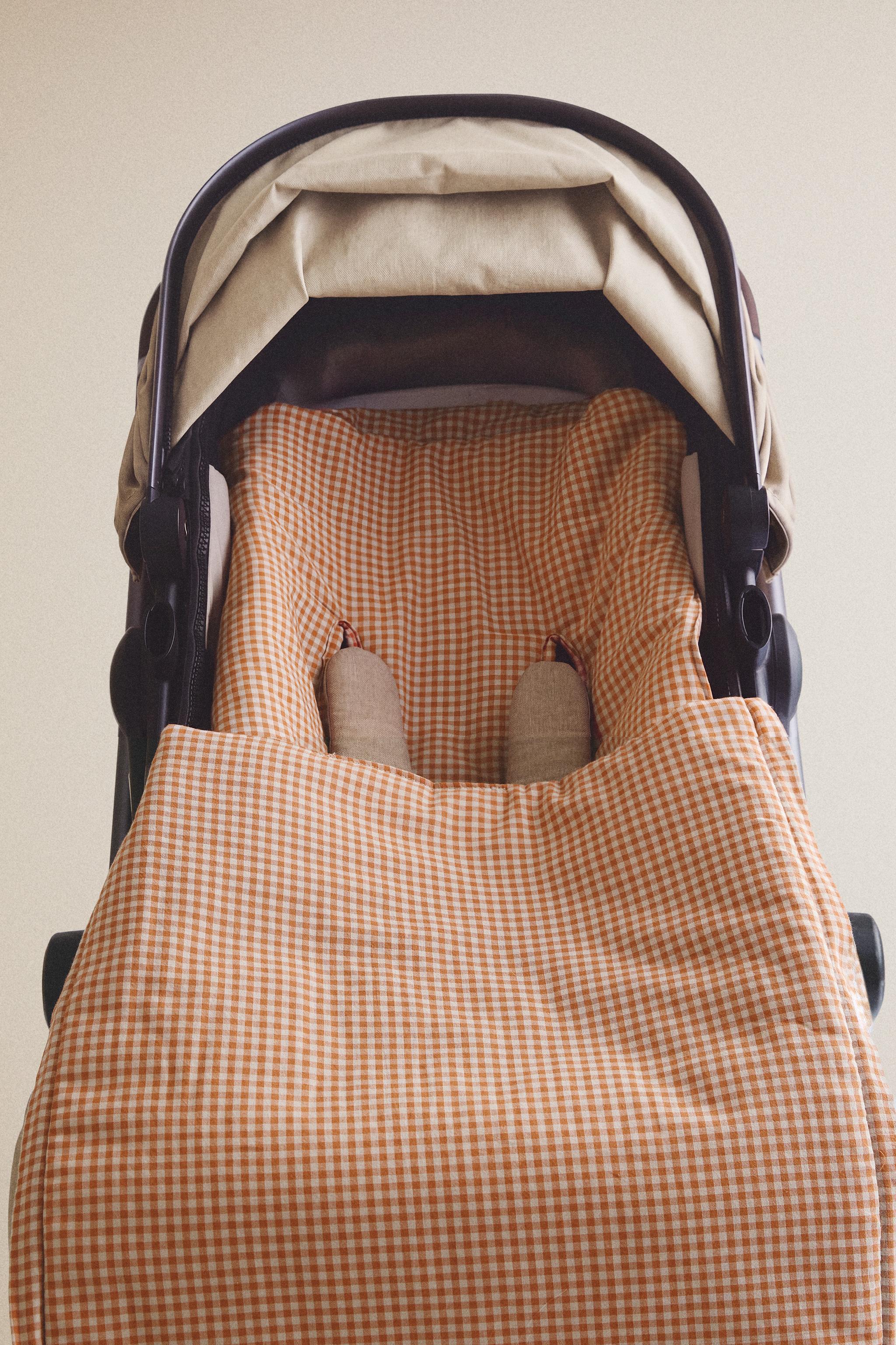 COTTON GINGHAM BABY STROLLER BURLAP — Dark orange