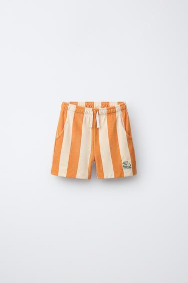 Zara STRIPED TERRYCLOTH SHORTS - Ocher
