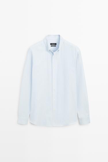 Striped regular fit Oxford shirt — Green stripe 1