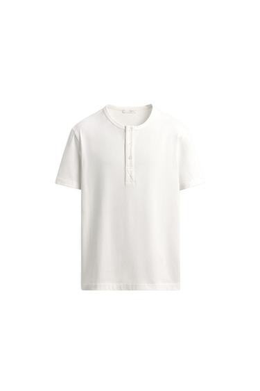 Zara HENLEY NECK T-SHIRT - White