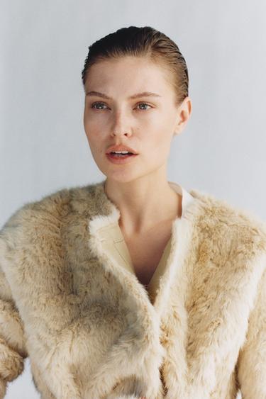 ZW COLLECTION FAUX FUR BELTED COAT - Ecru by Zara